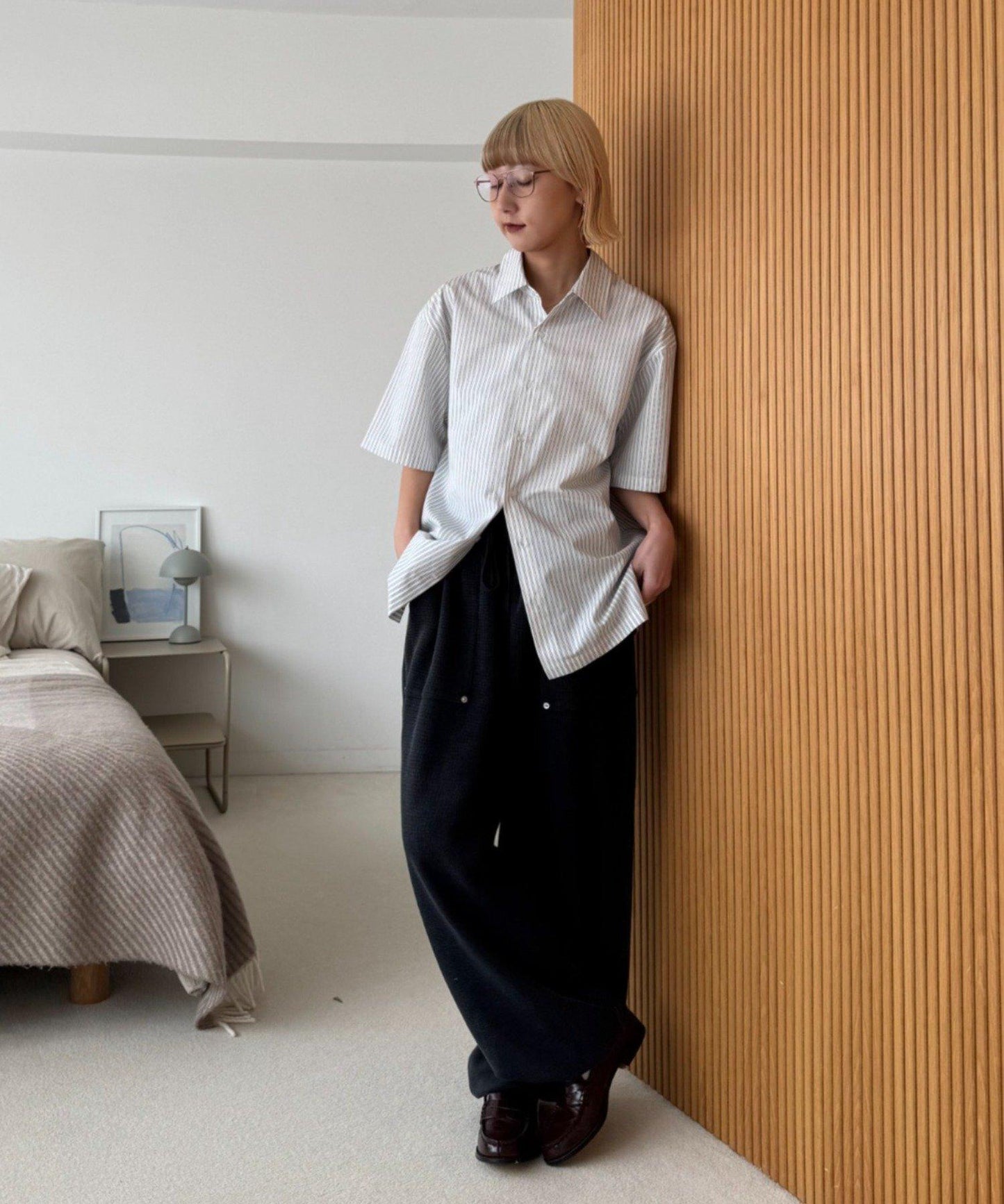 UNISEX 拼色圖案印花襯衫