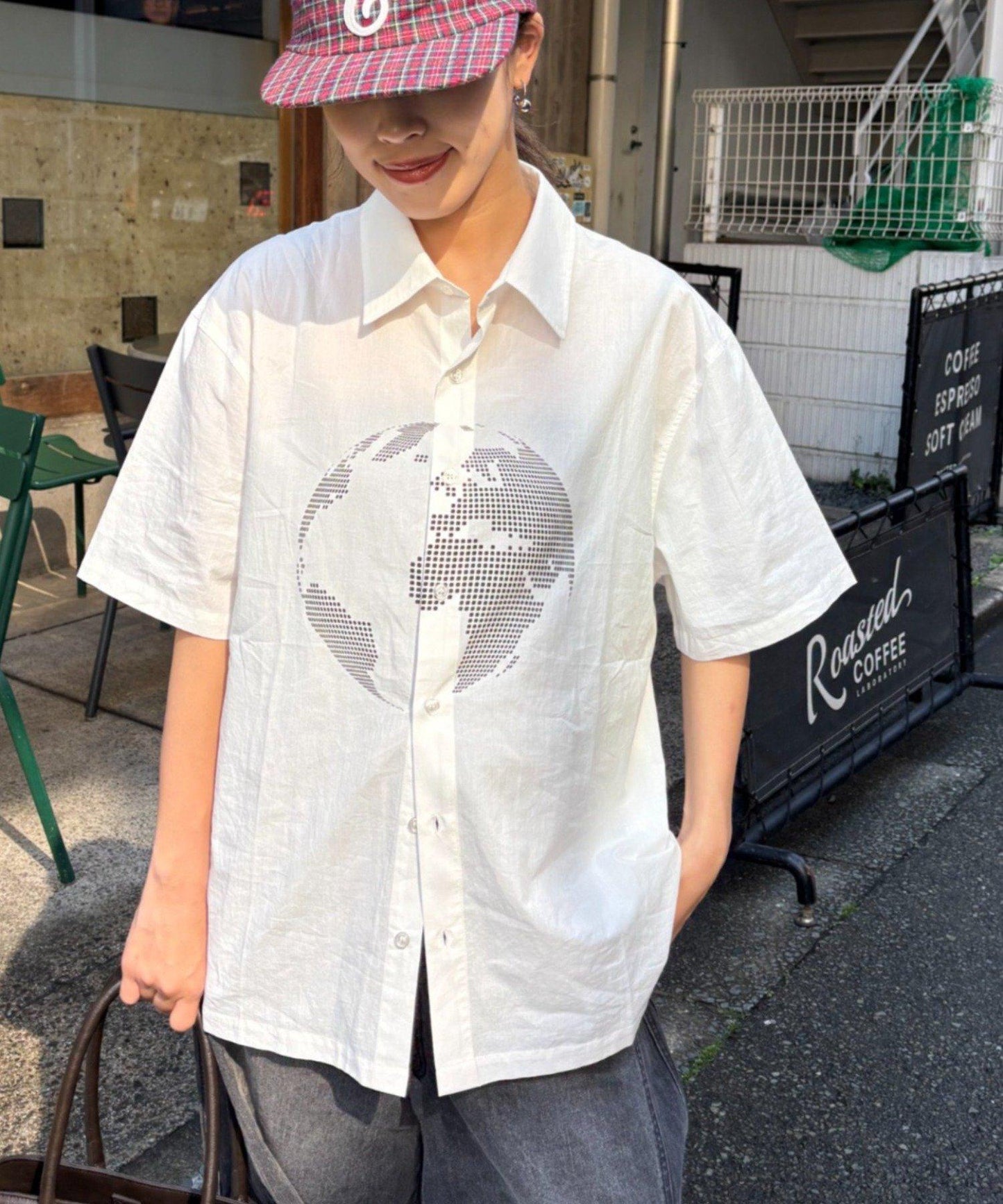 UNISEX 拼色圖案印花襯衫