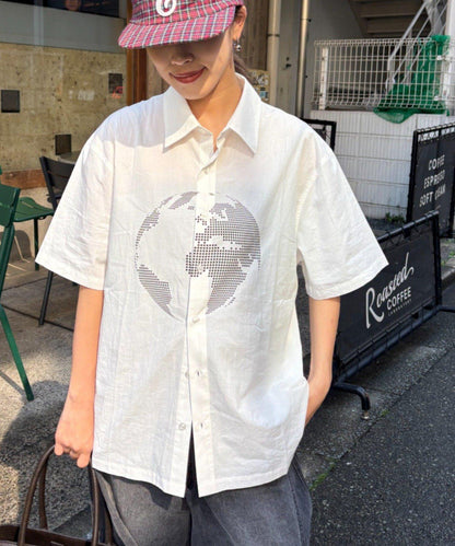 UNISEX 拼色圖案印花襯衫