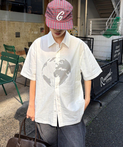 UNISEX 拼色圖案印花襯衫