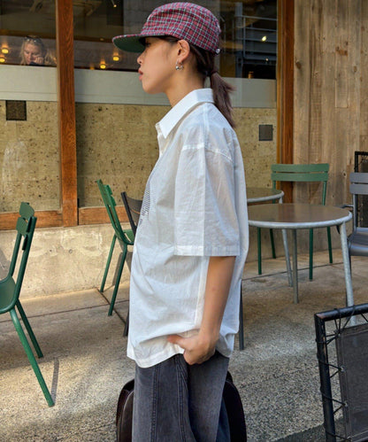 UNISEX 拼色圖案印花襯衫