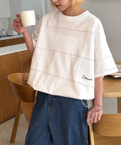 縫線條紋寬鬆設計T恤