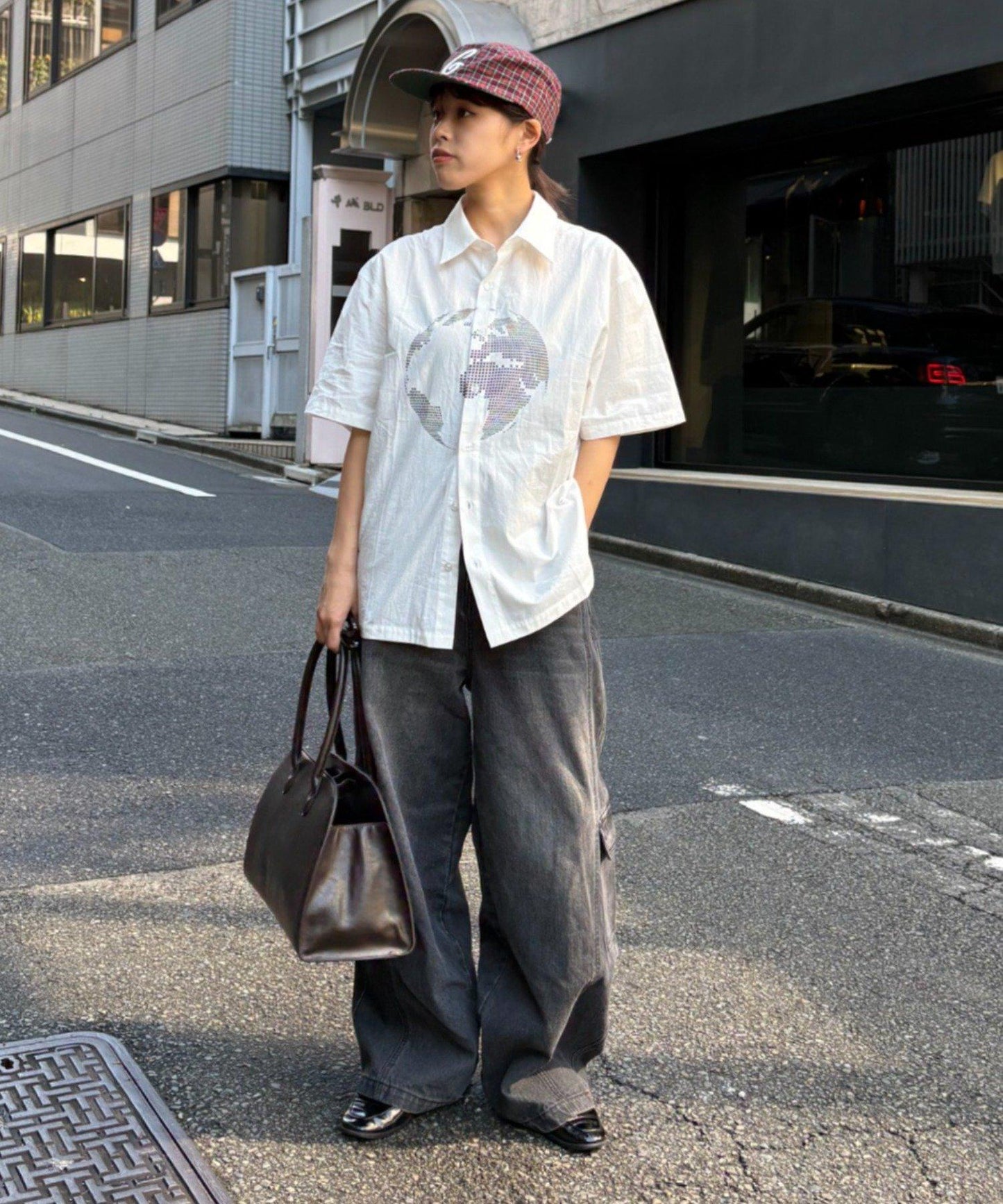 UNISEX 拼色圖案印花襯衫