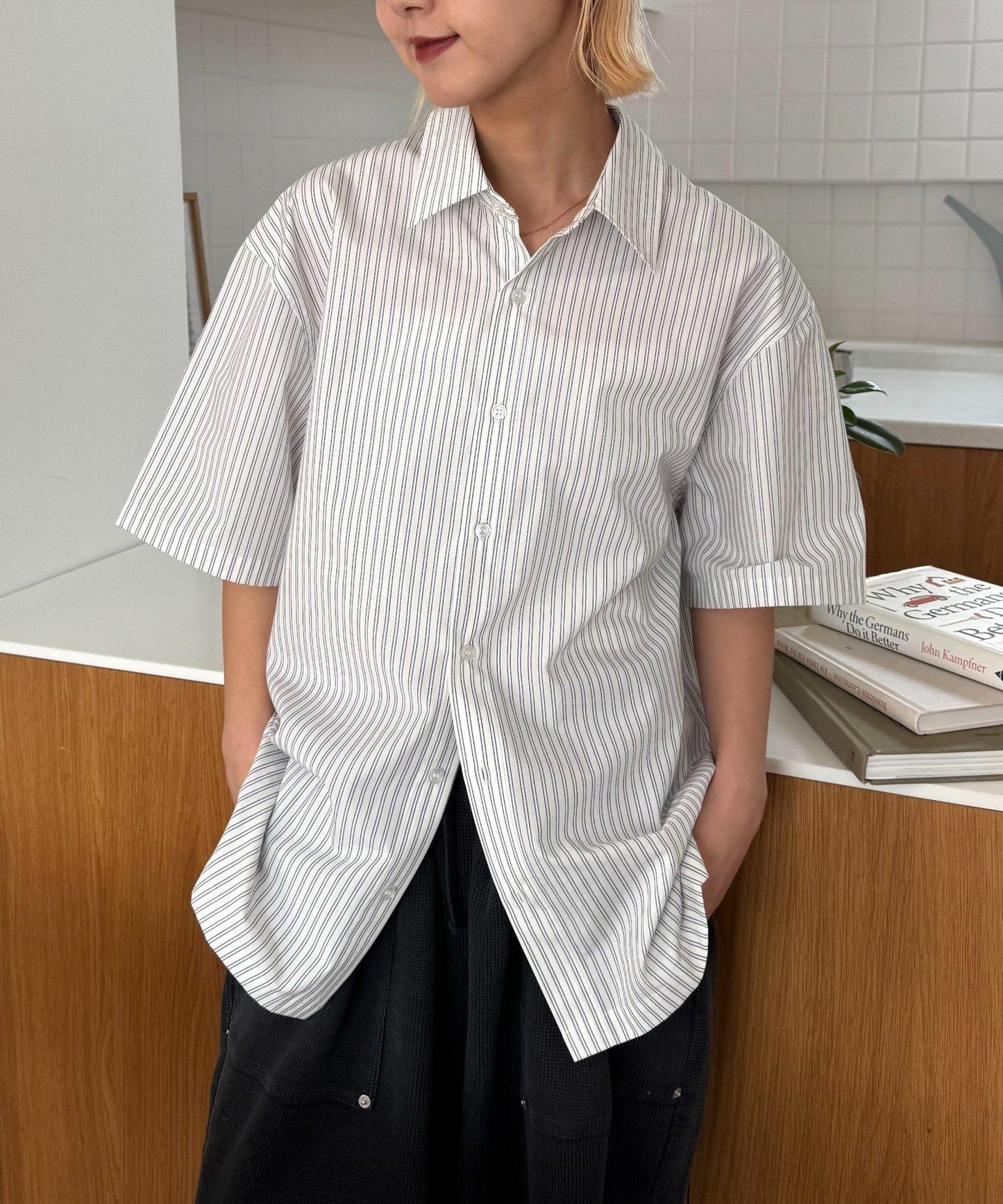 UNISEX 拼色圖案印花襯衫