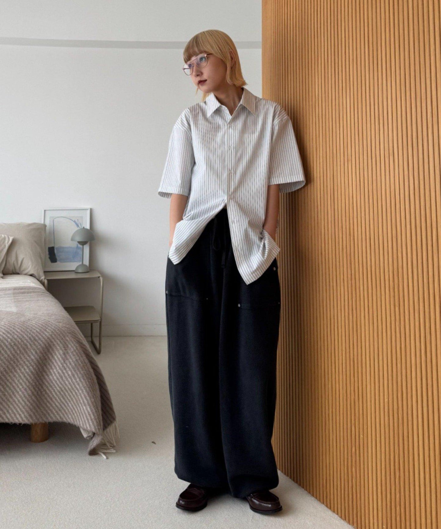 UNISEX 拼色圖案印花襯衫