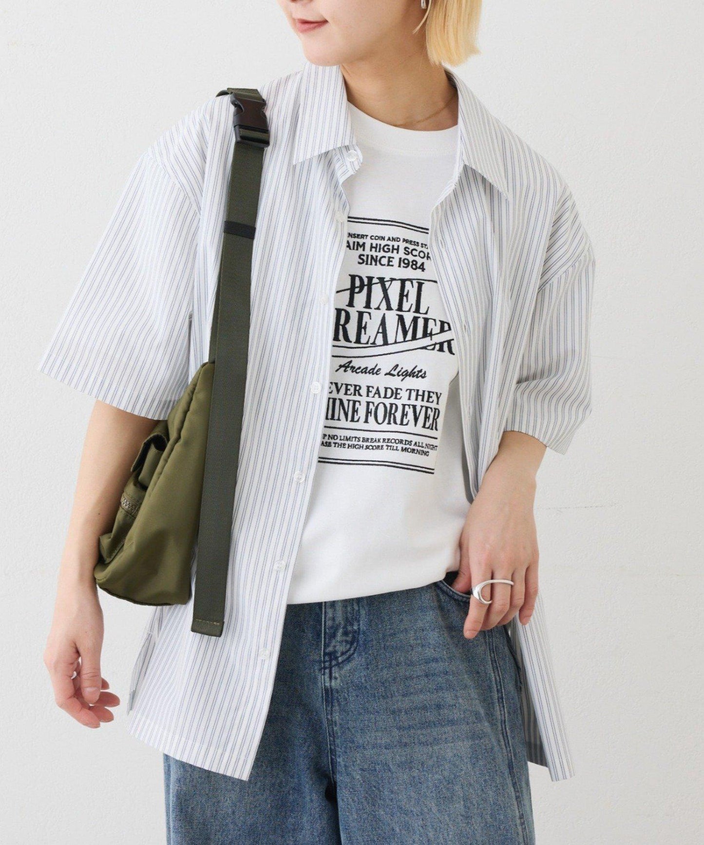 UNISEX 拼色圖案印花襯衫