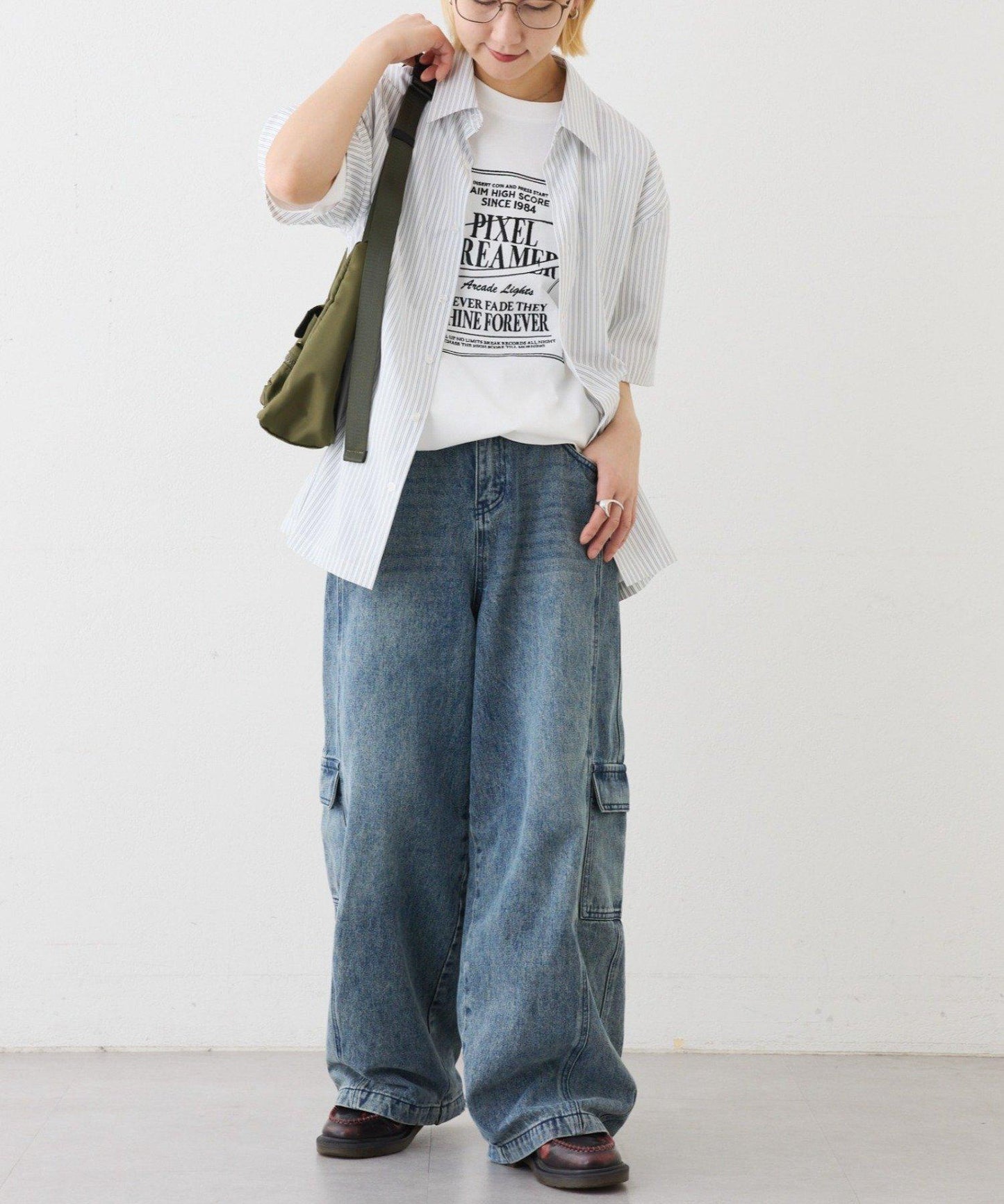 UNISEX 拼色圖案印花襯衫