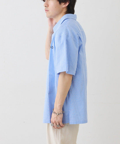 UNISEX 拼色圖案印花襯衫