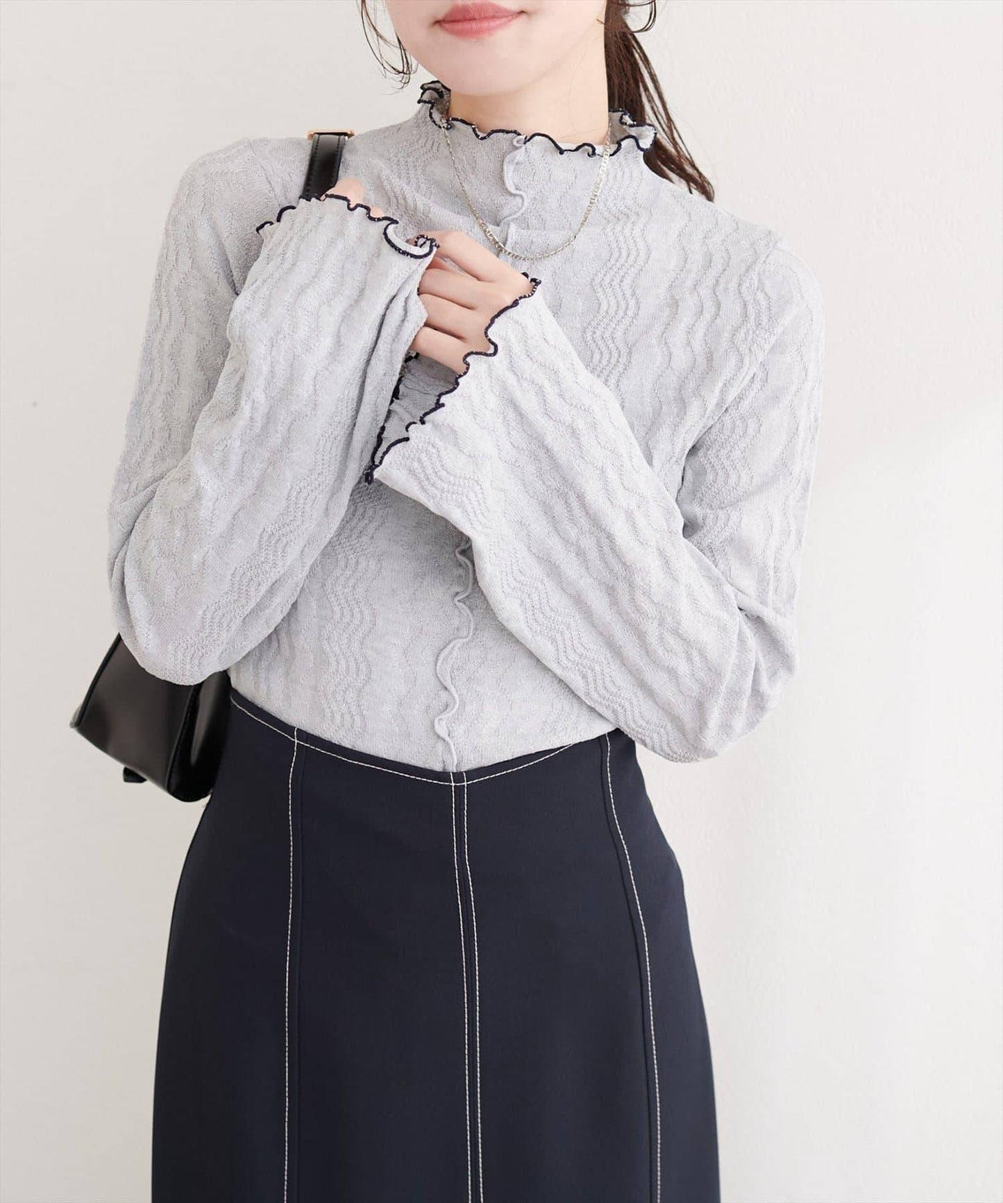 natural couture 小高領荷葉邊針織上衣