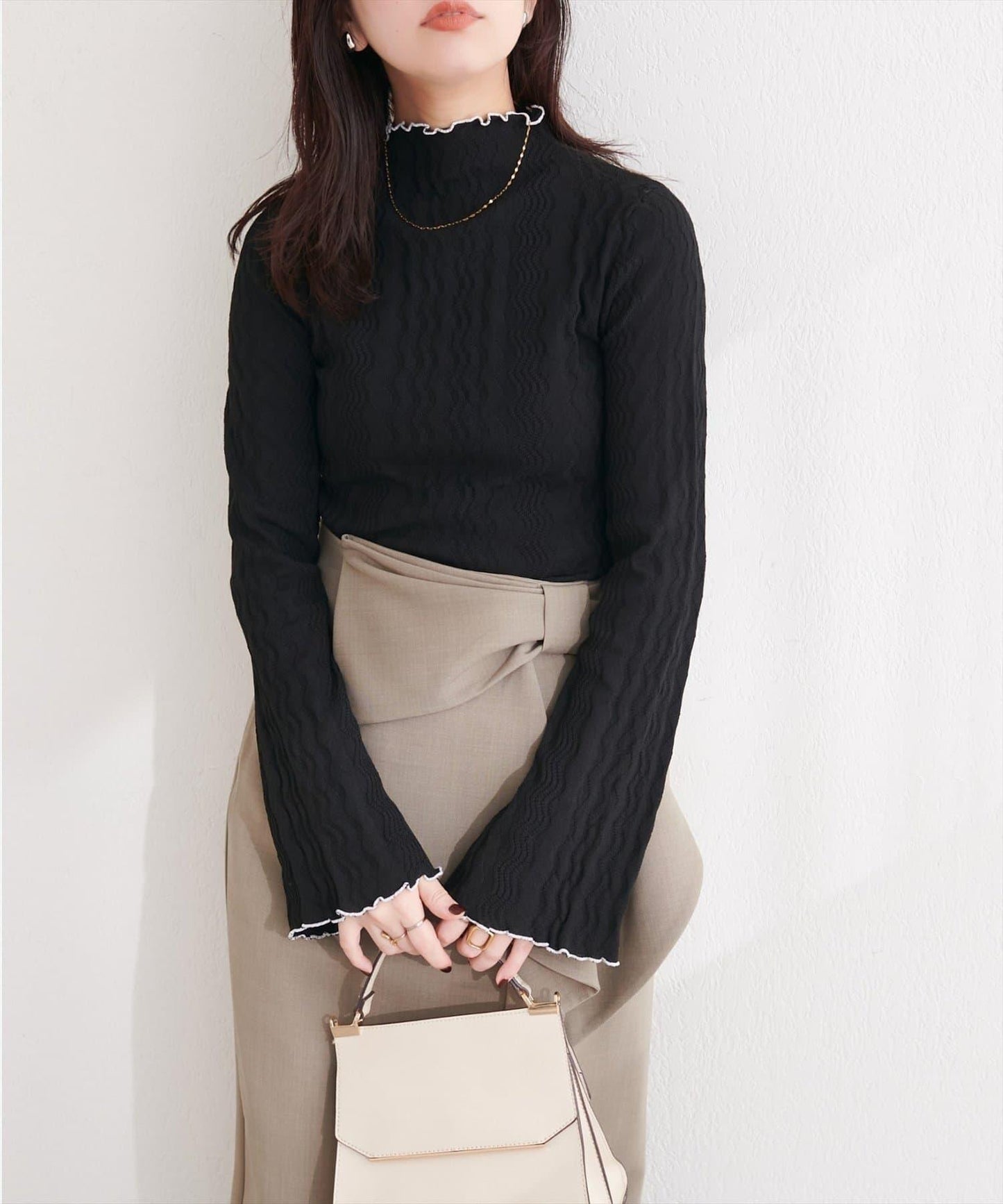 natural couture 小高領荷葉邊針織上衣