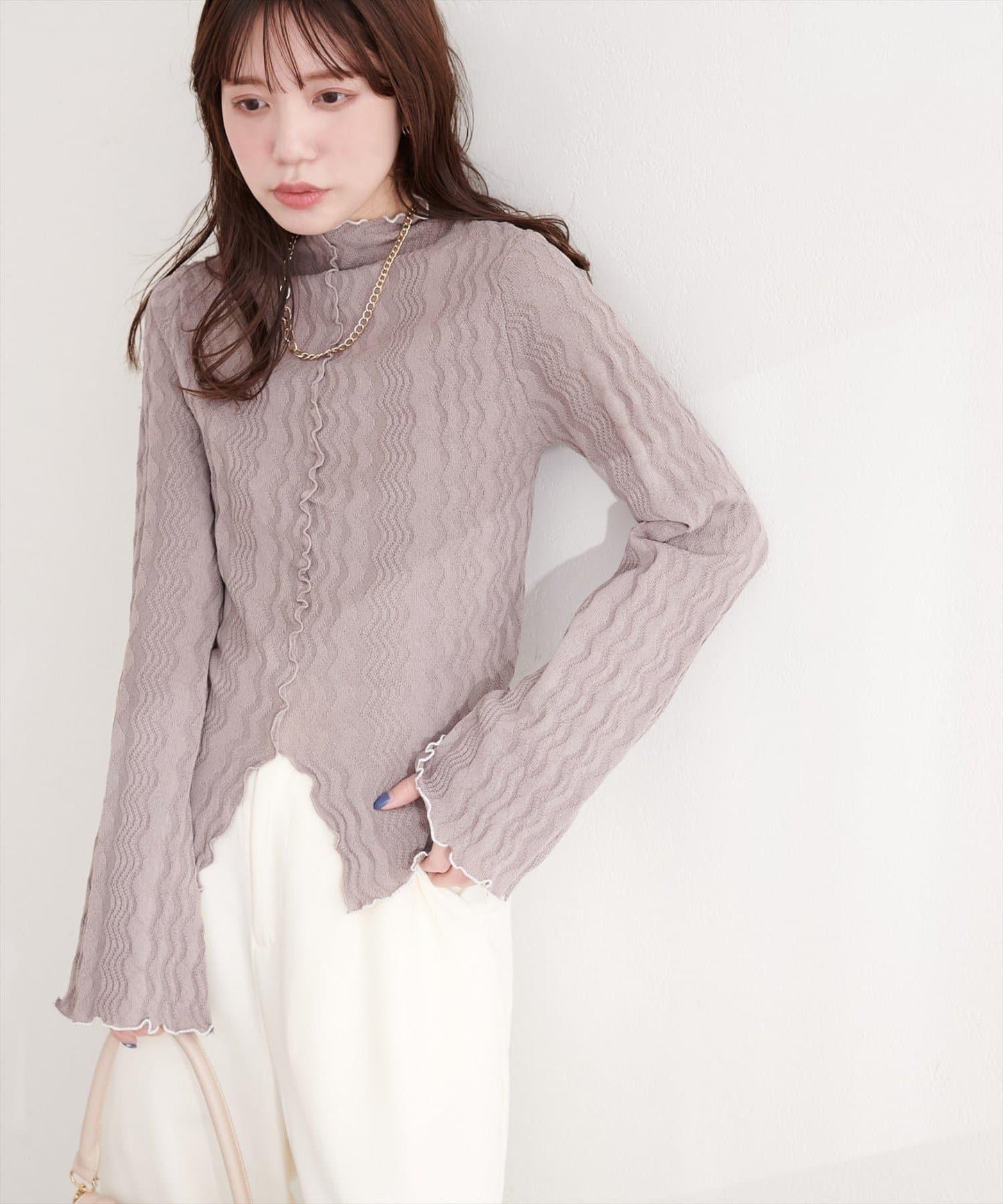 natural couture 小高領荷葉邊針織上衣