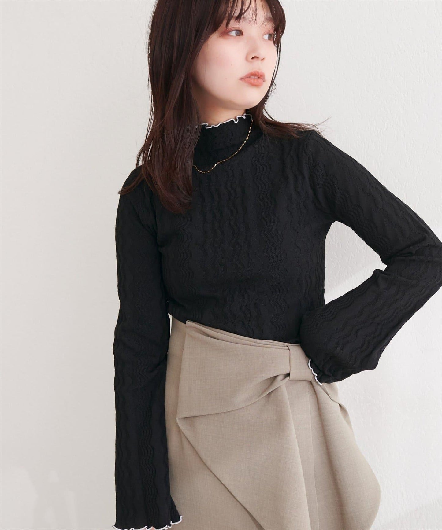 natural couture 小高領荷葉邊針織上衣