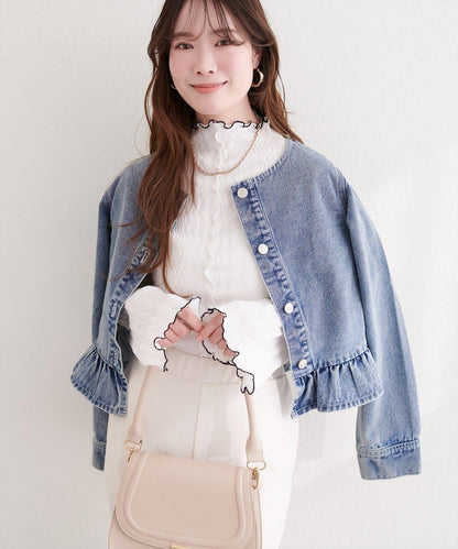 natural couture 小高領荷葉邊針織上衣