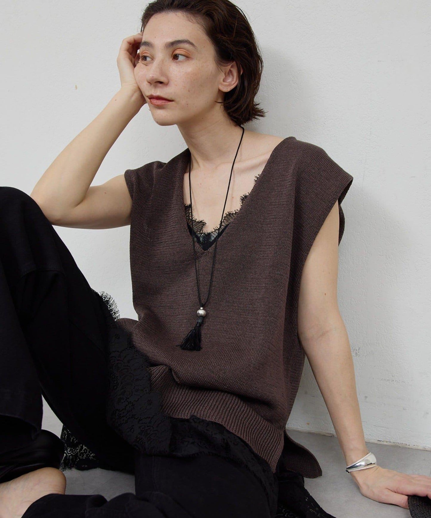 天然材質 側開叉 針織上衣