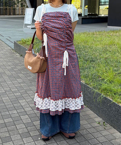多款圖案蕾絲蝴蝶結抽褶吊帶連衣裙