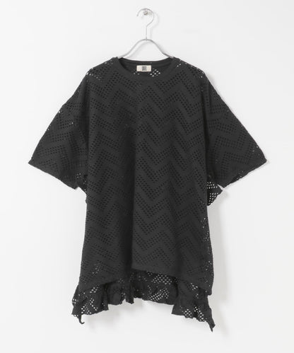 unfil PATTERN MESH RUFFLED 圖案網紗荷葉邊 T恤