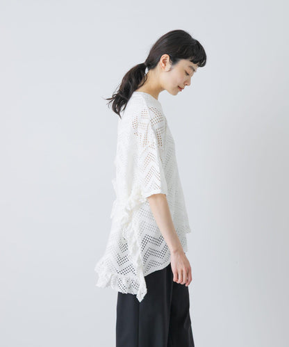 unfil PATTERN MESH RUFFLED 圖案網紗荷葉邊 T恤