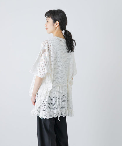 unfil PATTERN MESH RUFFLED 圖案網紗荷葉邊 T恤