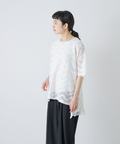 unfil PATTERN MESH RUFFLED 圖案網紗荷葉邊 T恤