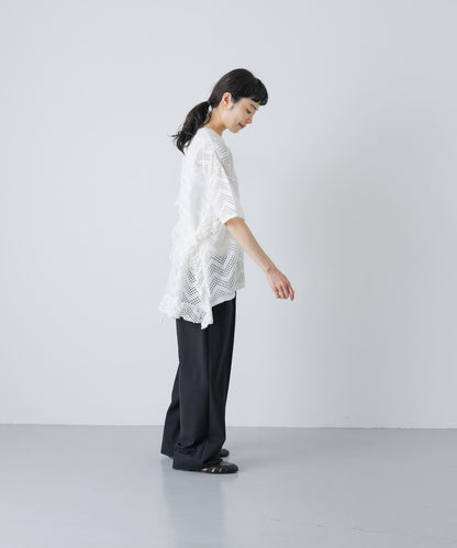 unfil PATTERN MESH RUFFLED 圖案網紗荷葉邊 T恤