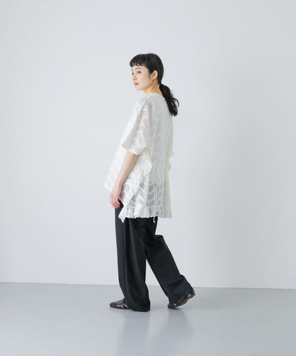 unfil PATTERN MESH RUFFLED 圖案網紗荷葉邊 T恤