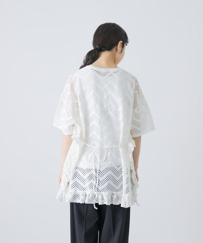 unfil PATTERN MESH RUFFLED 圖案網紗荷葉邊 T恤