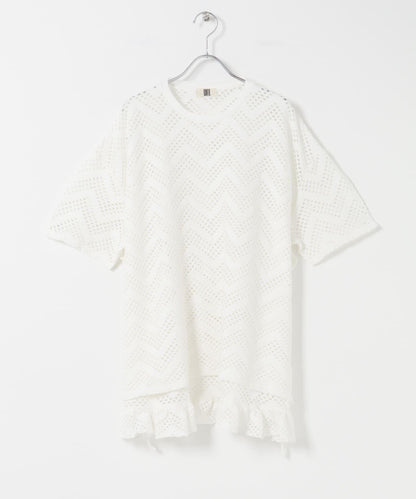unfil PATTERN MESH RUFFLED 圖案網紗荷葉邊 T恤