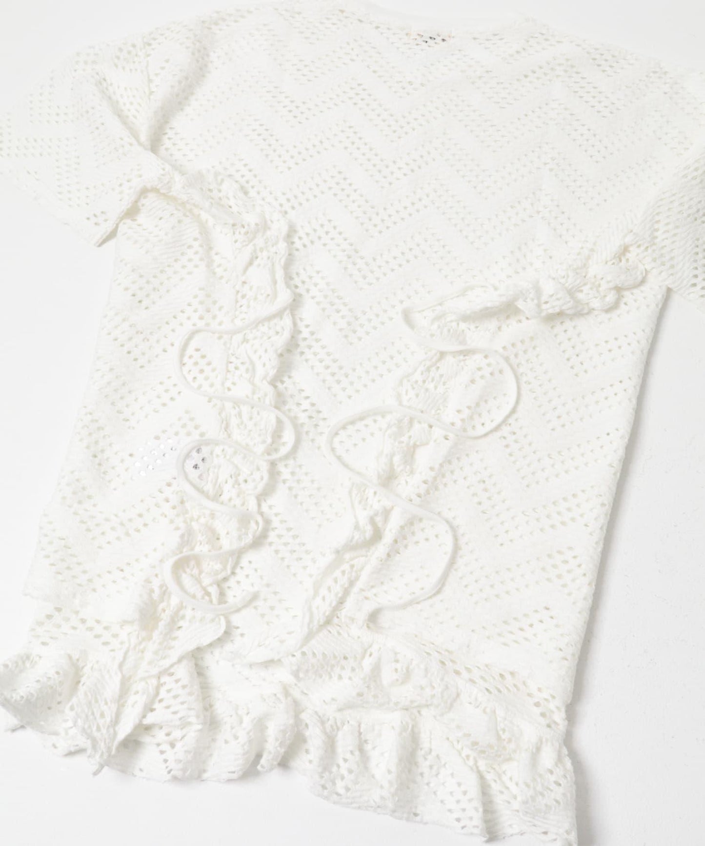 unfil PATTERN MESH RUFFLED 圖案網紗荷葉邊 T恤