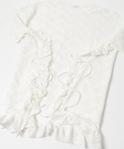 unfil PATTERN MESH RUFFLED 圖案網紗荷葉邊 T恤