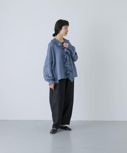輕薄亞麻 荷葉邊領 襯衫