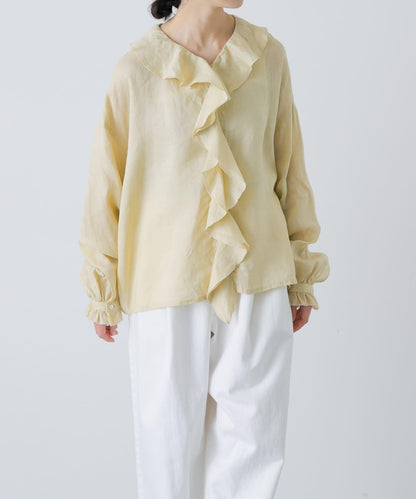 輕薄亞麻 荷葉邊領 襯衫