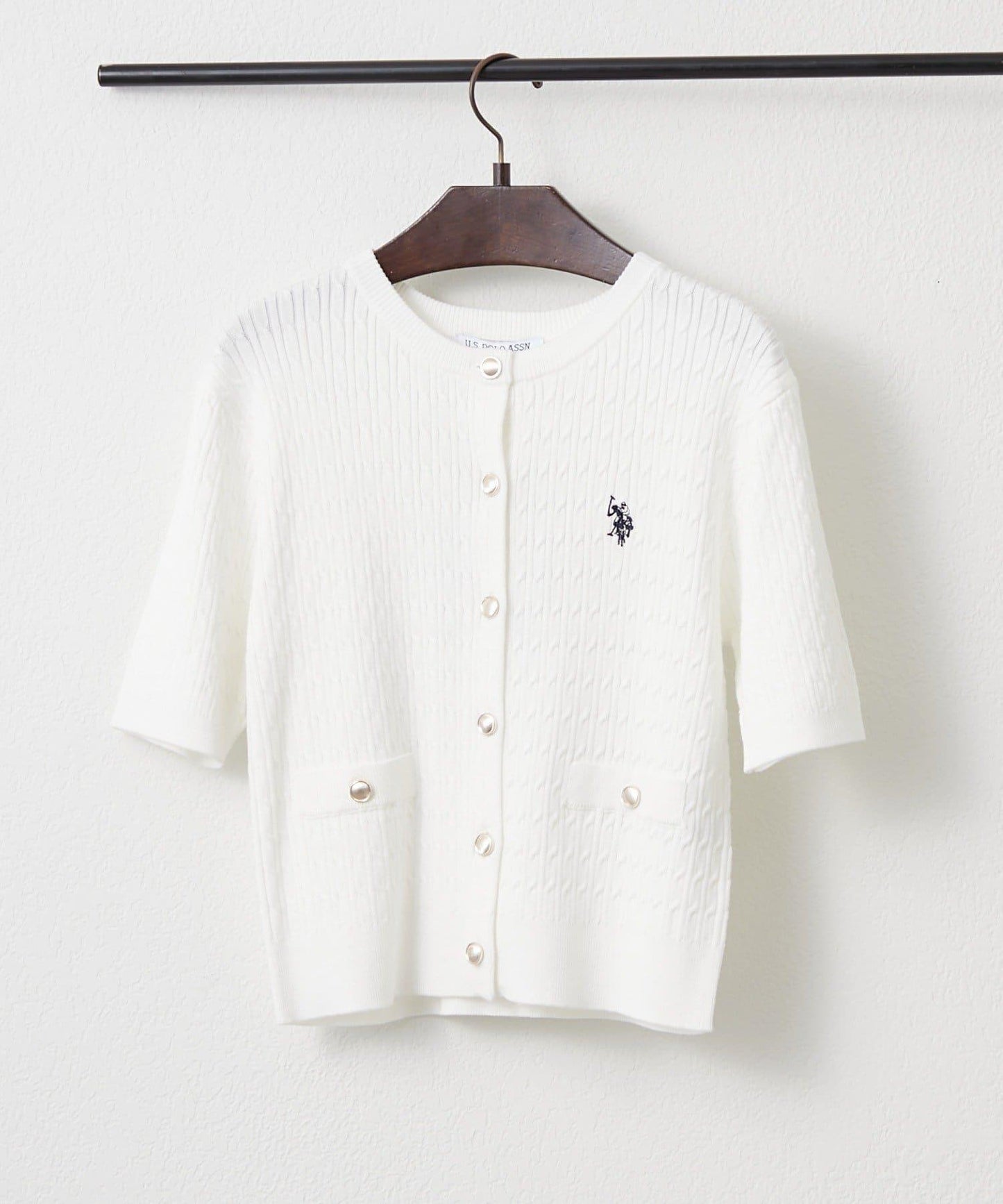 U.S.POLOASSN. 麻花紋短袖針織開衫