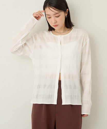 透紗格紋 2way設計 針織開衫