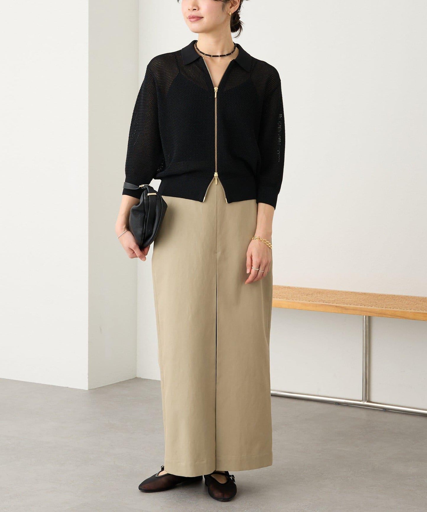 RIVE DROITE 盒褶斜紋棉布半身裙