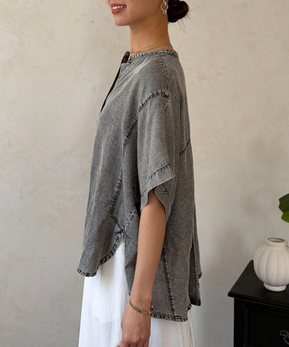 粉感處理 蝙蝠袖 牛仔面料 襯衫