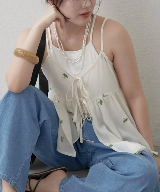 花刺繡 吊帶長款 上衣