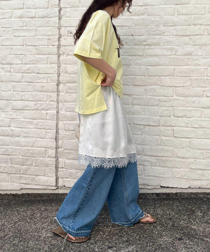 蕾絲拼接不對稱半身裙