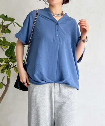 亨利領下襬褶皺襯衫