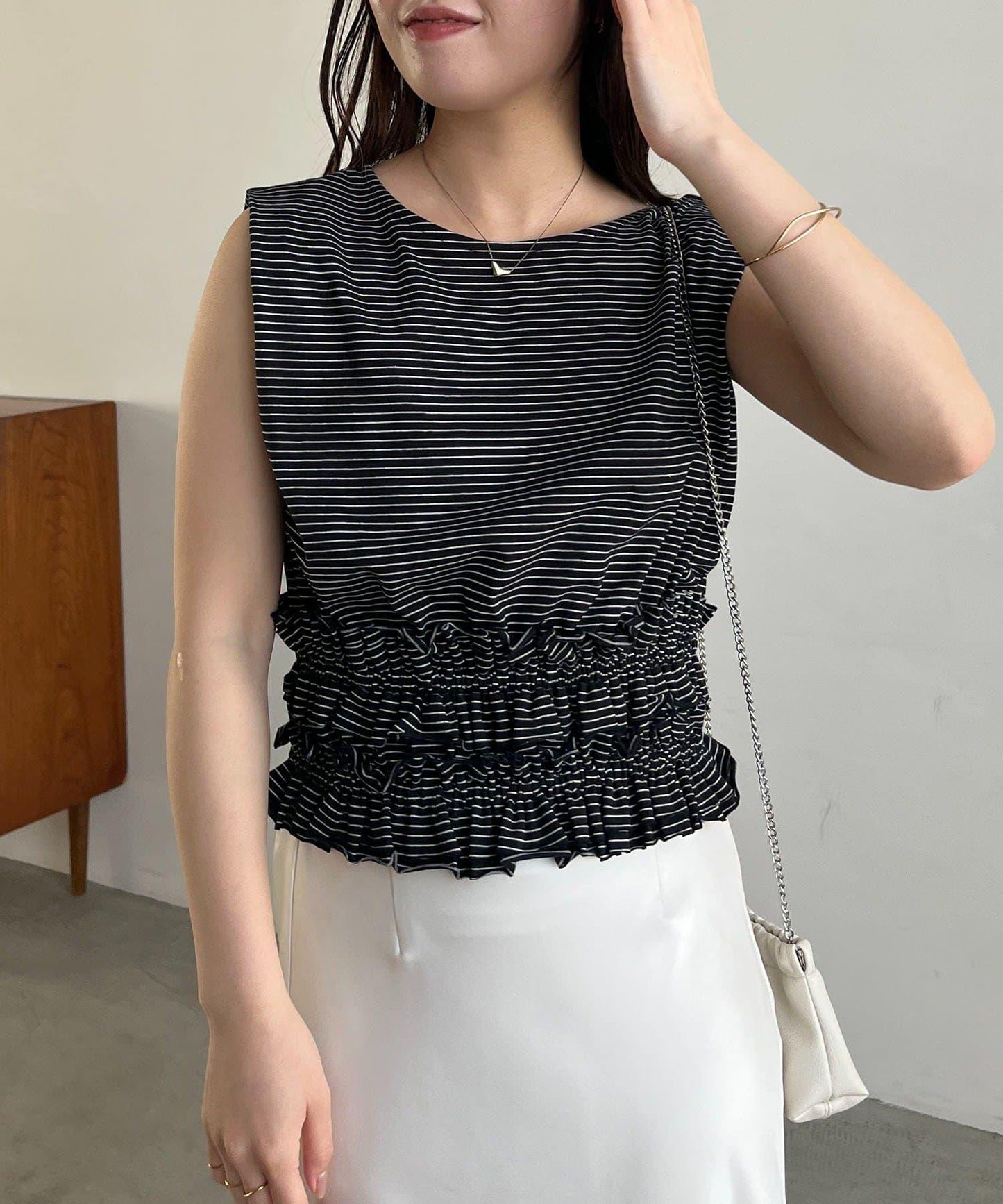 【CAPRICIEUX LE'MAGE】ボーダー裾ギャザーT