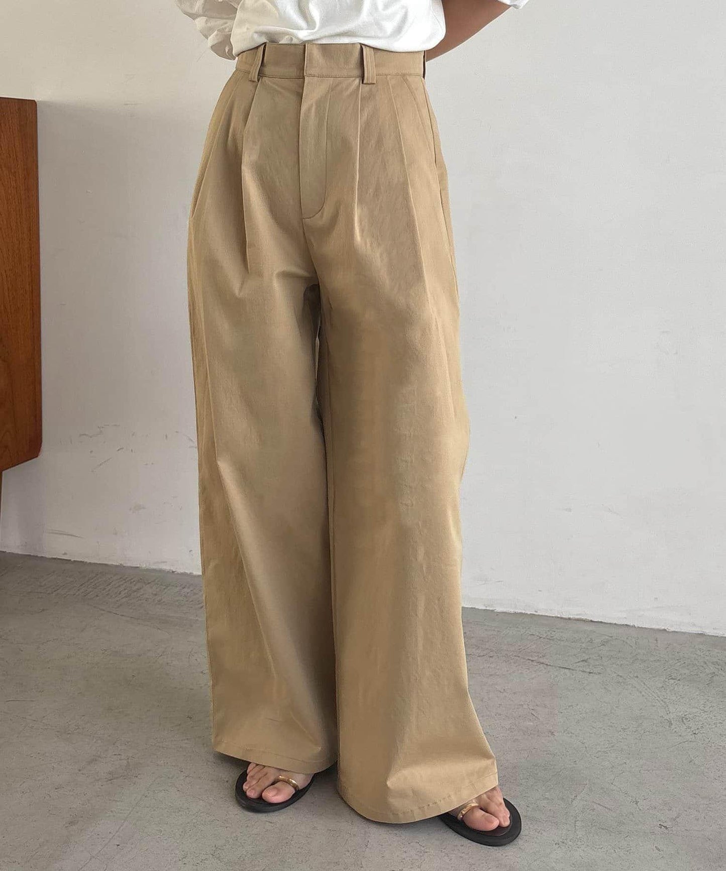 腰部遮擋 小個子尺碼 雙褶 卡其褲