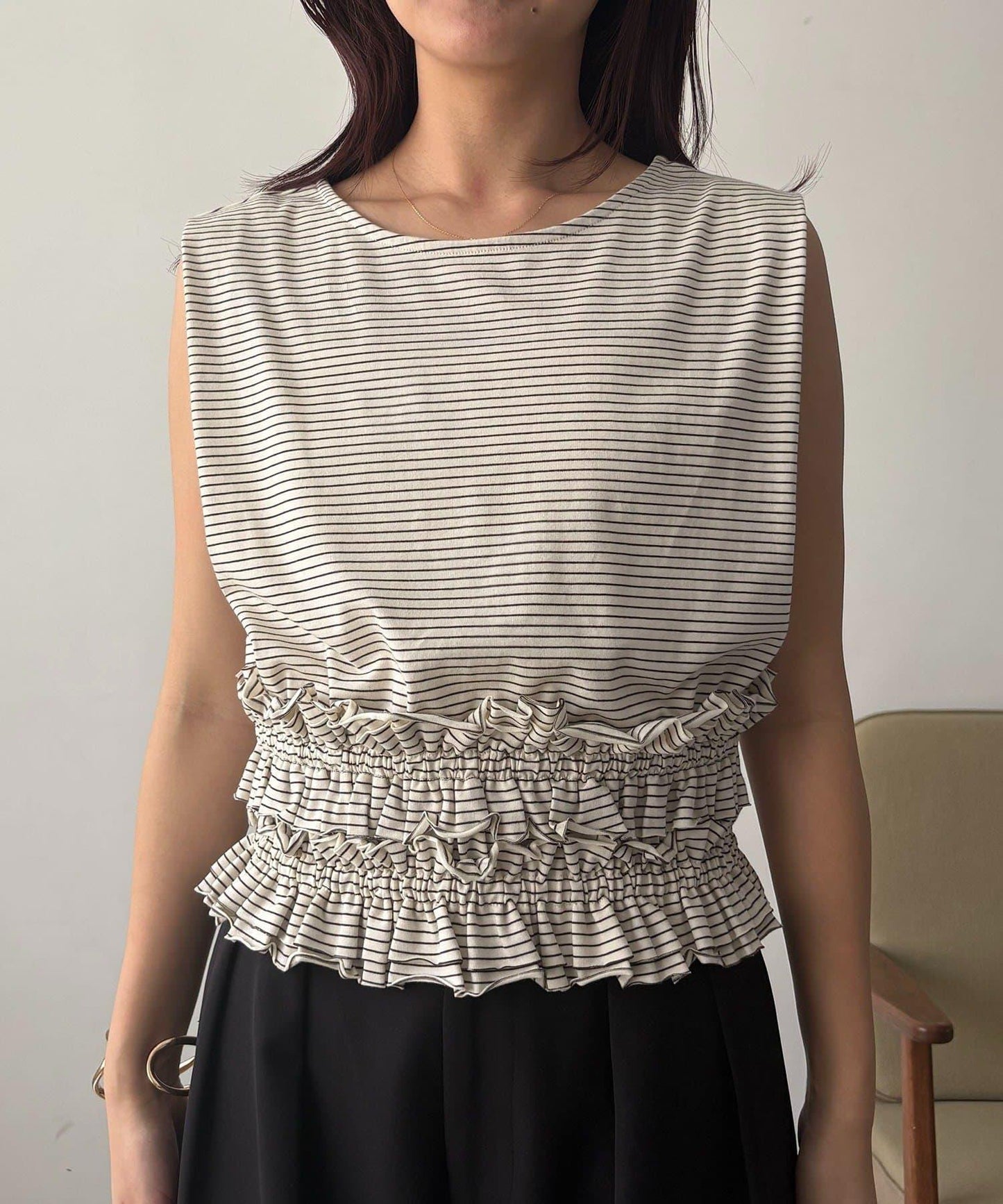 【CAPRICIEUX LE'MAGE】ボーダー裾ギャザーT