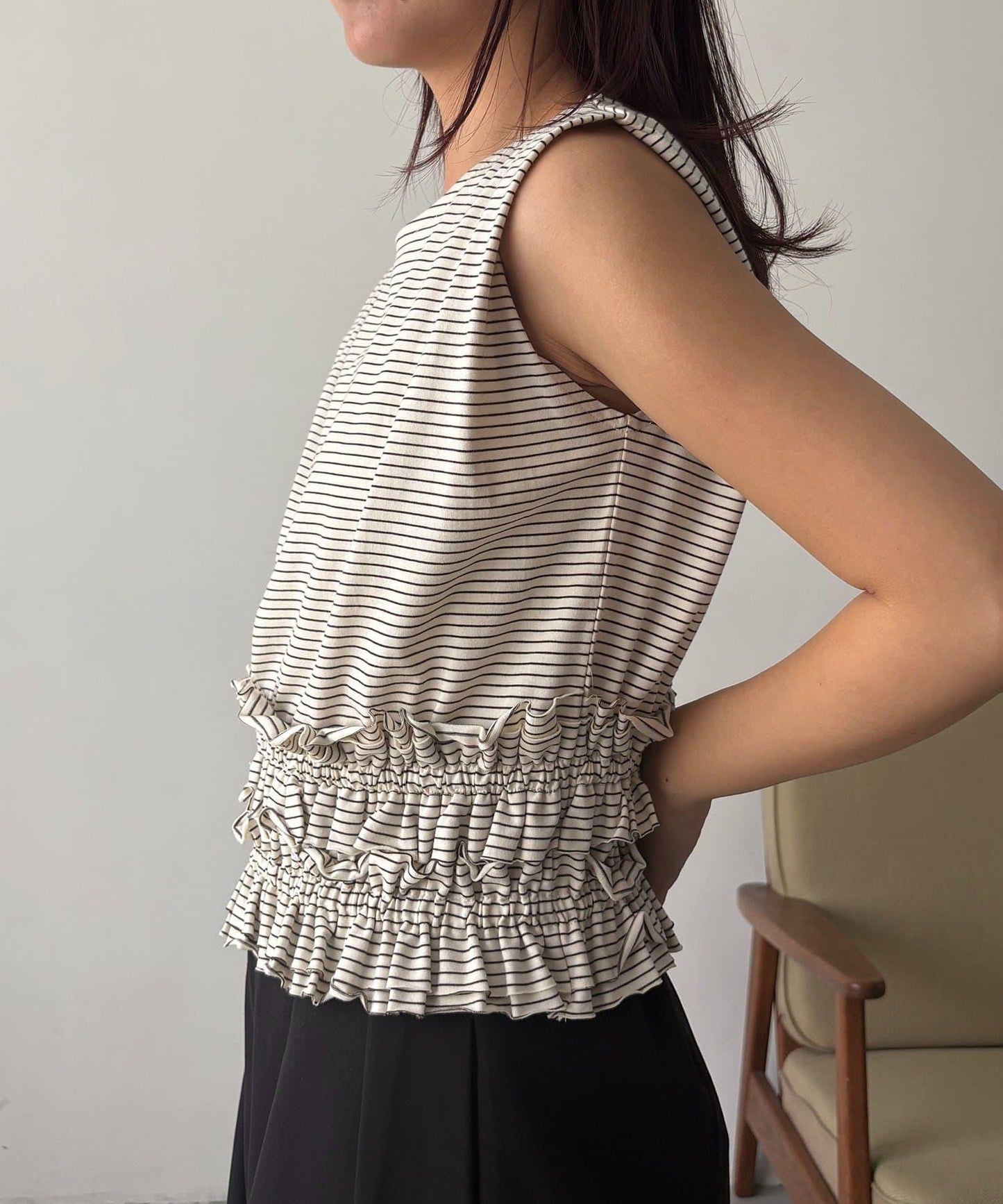 【CAPRICIEUX LE'MAGE】ボーダー裾ギャザーT