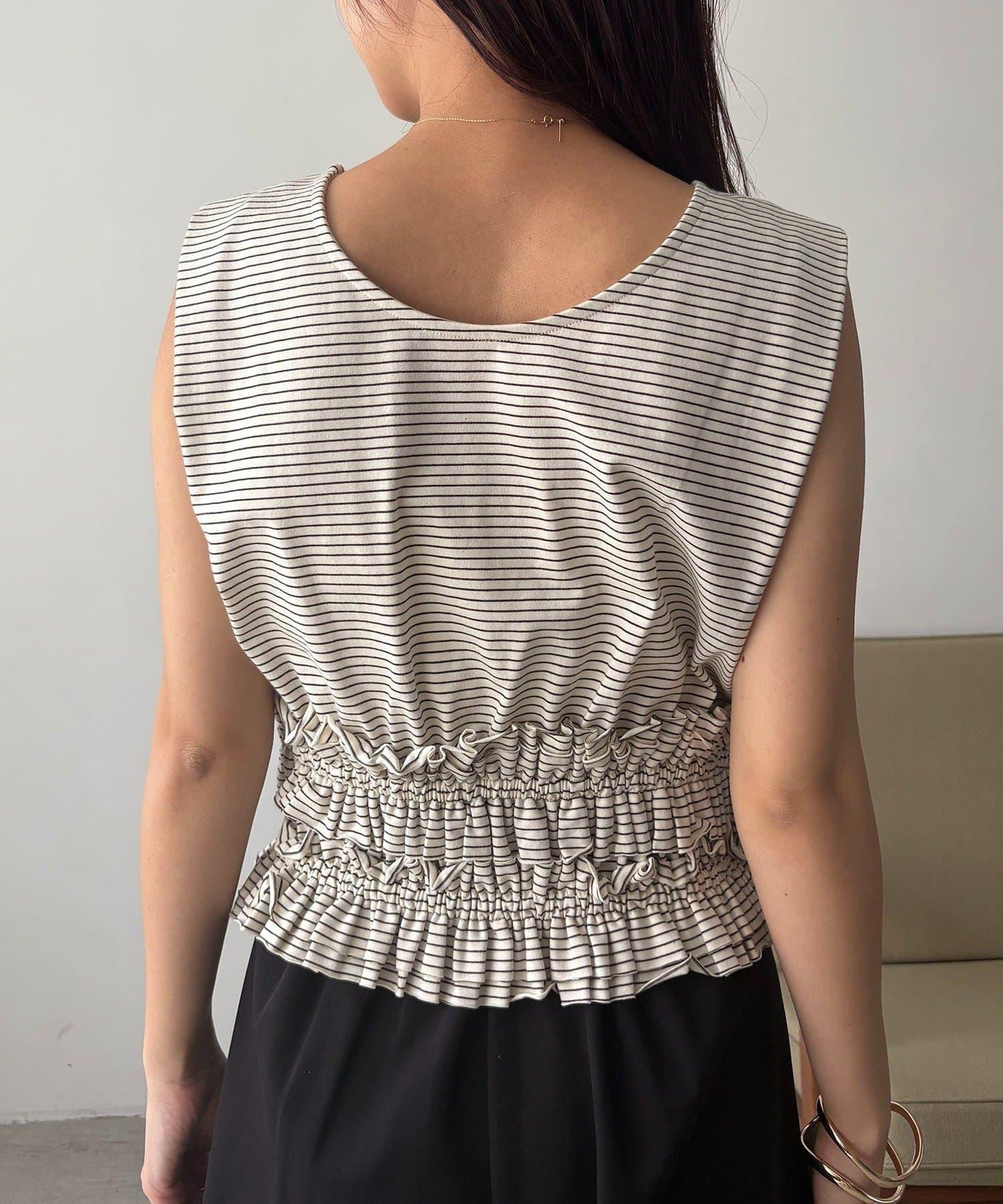 【CAPRICIEUX LE'MAGE】ボーダー裾ギャザーT