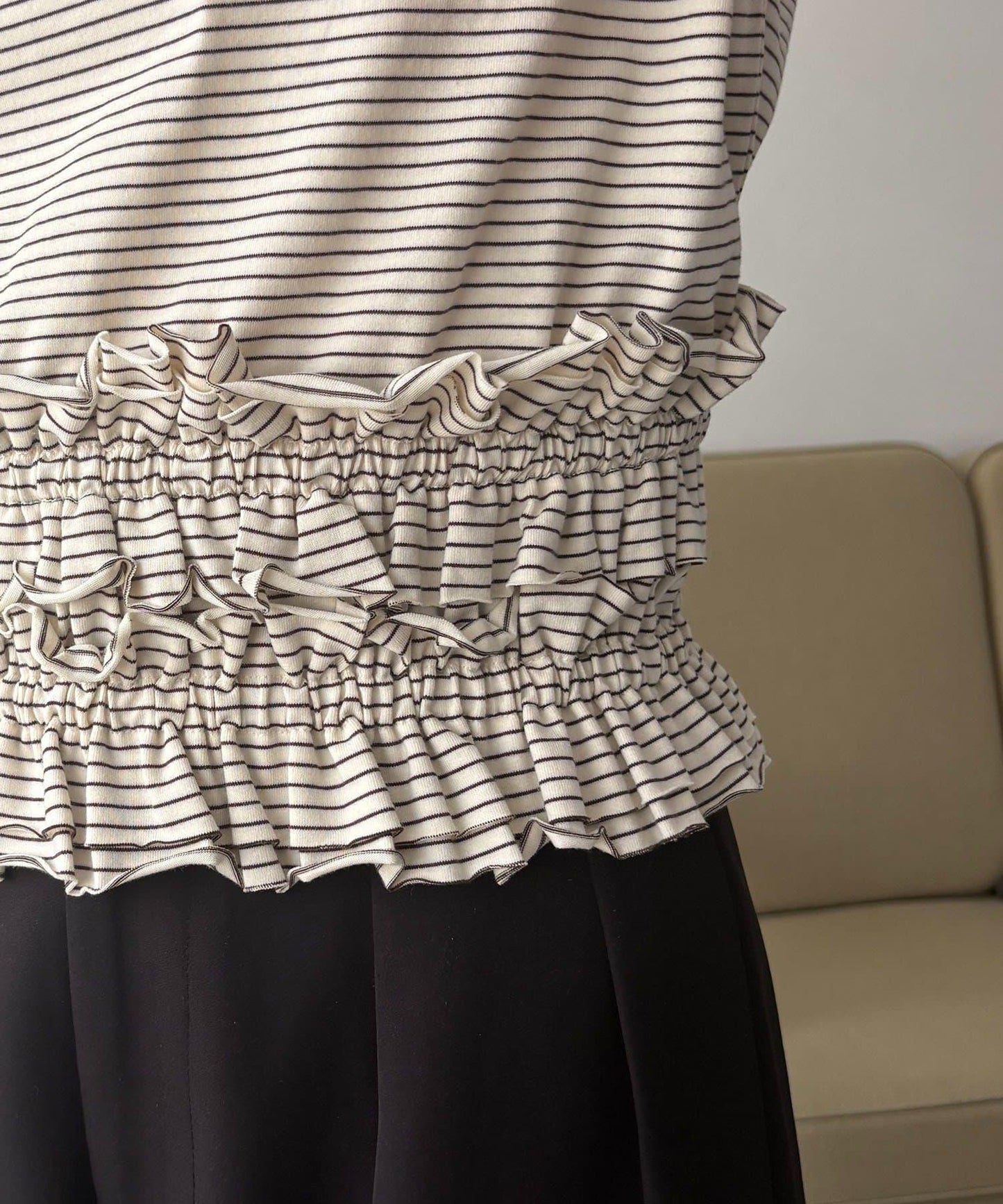 【CAPRICIEUX LE'MAGE】ボーダー裾ギャザーT
