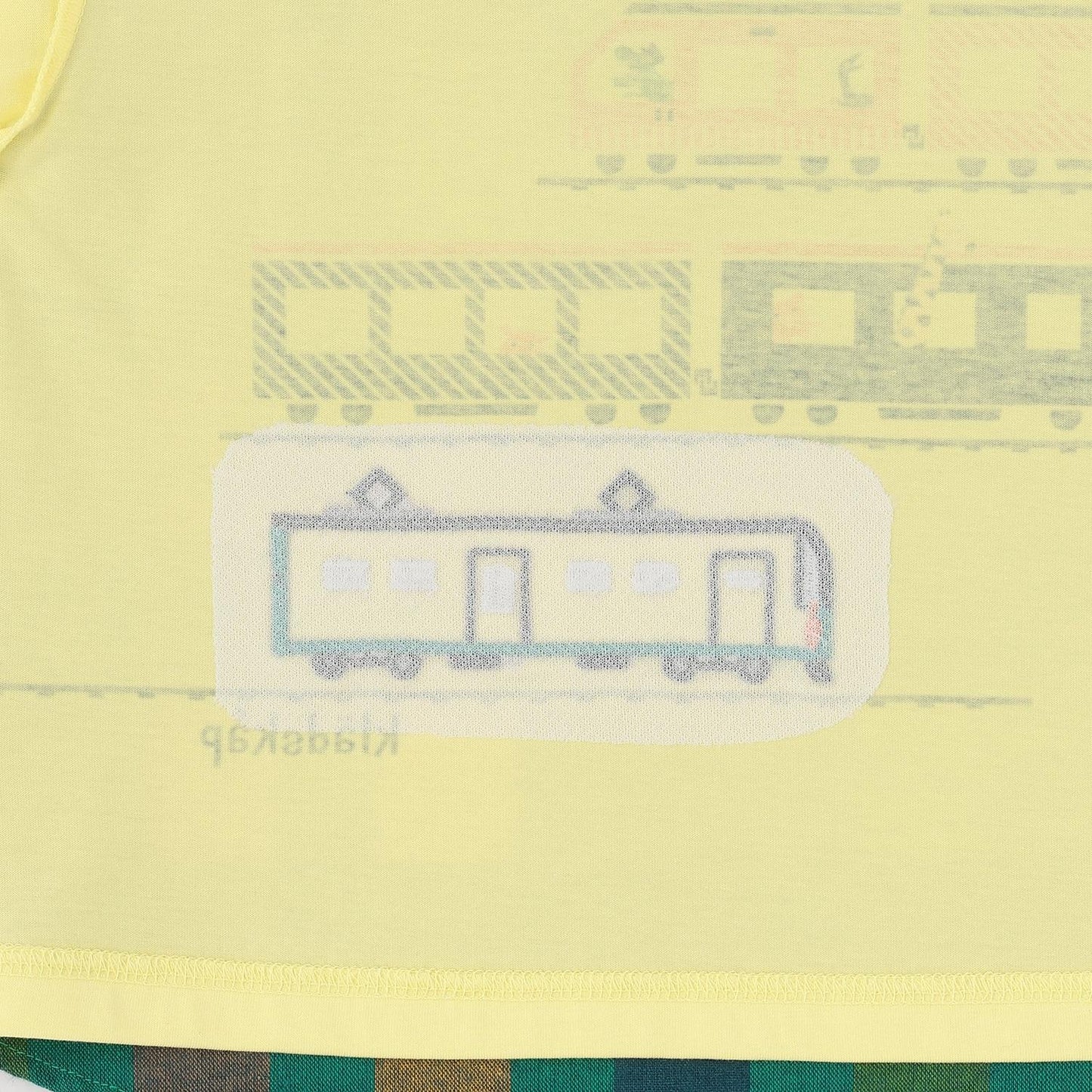 後拼接格紋火車貼布短袖T恤