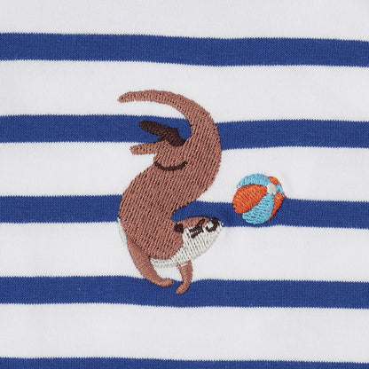水獺刺繡條紋短袖T恤