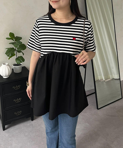 心形刺繡荷葉擺T恤
