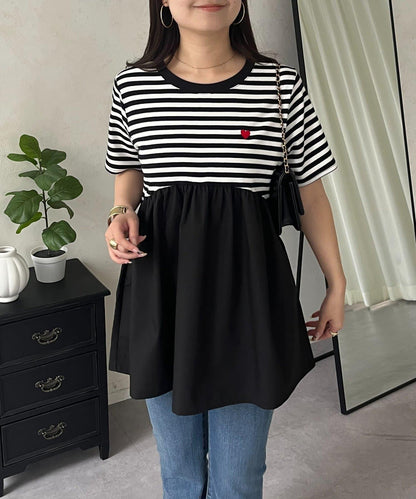 心形刺繡荷葉擺T恤