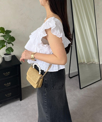 方領 層疊荷葉邊 格紋 女襯衫
