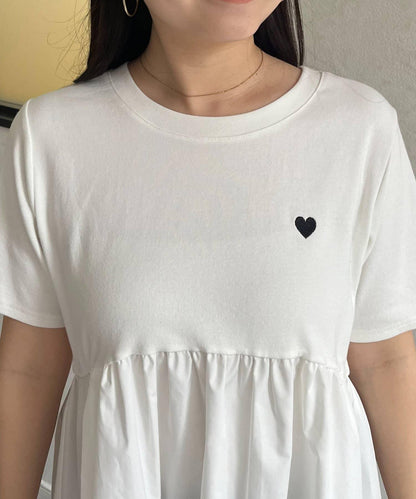 心形刺繡荷葉擺T恤